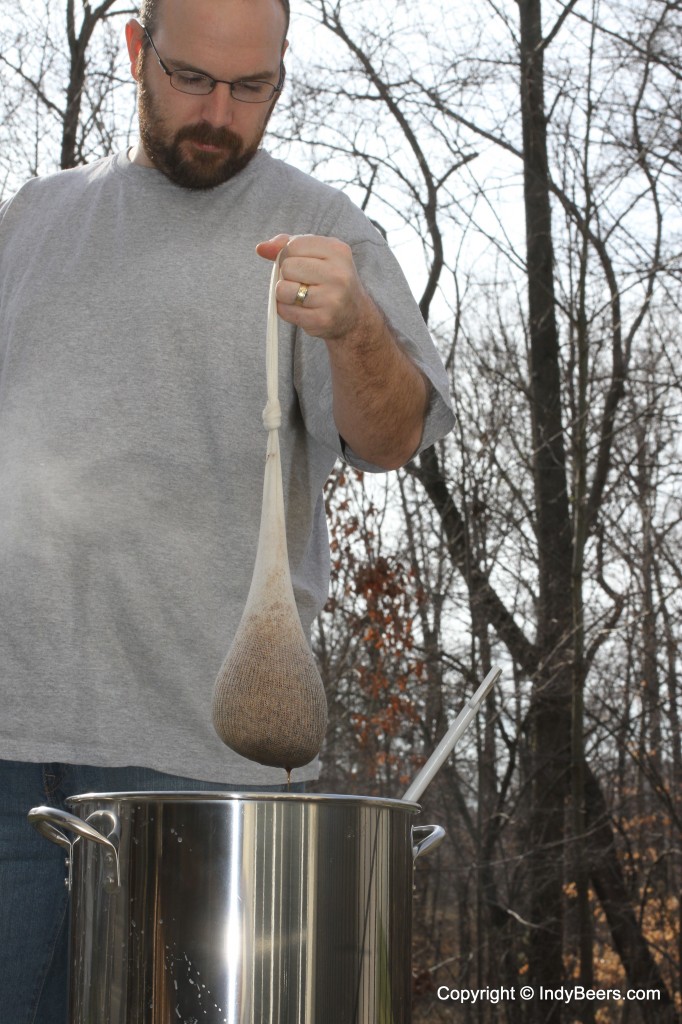 After the 20 minute steep, we pulled out the grains.