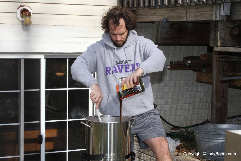 After coming up to boil we added the liquid malt extract (LME)...