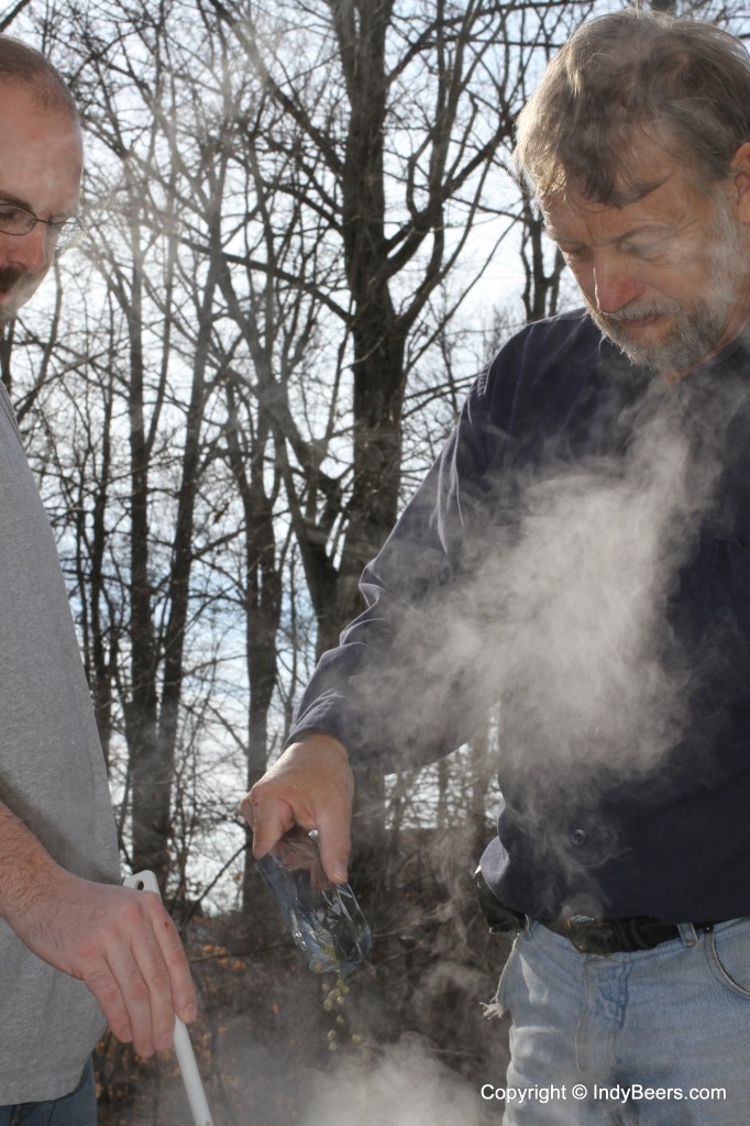 My father had stopped by and gave my brother and me a hand adding the hops in.